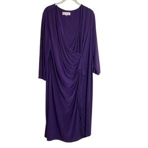 Kasper Womens Dress XL Purple Draped Ruched Sheath Midi 3/4 Sleeve Elegant Party